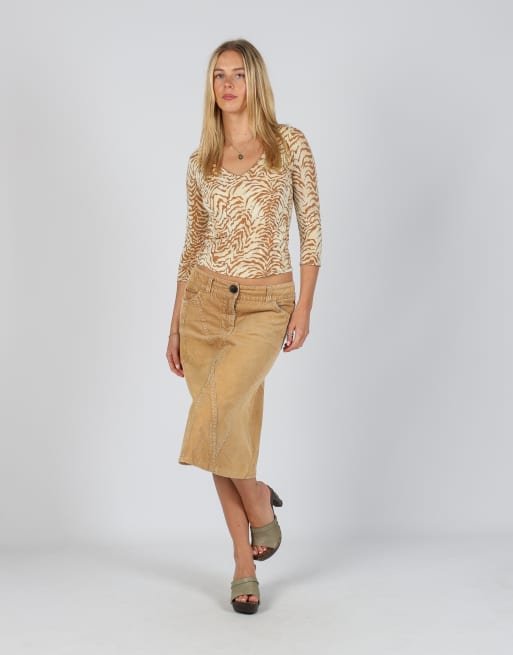 Vintage Espirit S cord skirt in tan