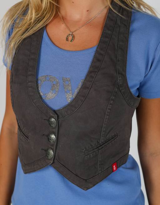 Vintage Espirit S denim waistcoat in charcoal grey, 4 of 4