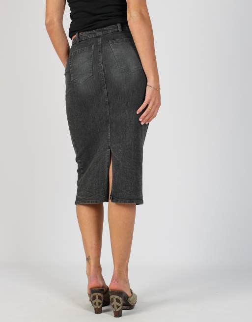 Vintage esse XS denim midi skirt in charcoal grey, 2 of 4