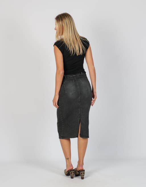 Vintage esse XS denim midi skirt in charcoal grey, 3 of 4
