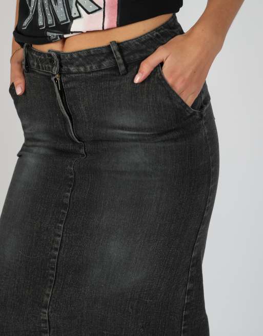 Vintage esse XS denim midi skirt in charcoal grey, 4 of 4