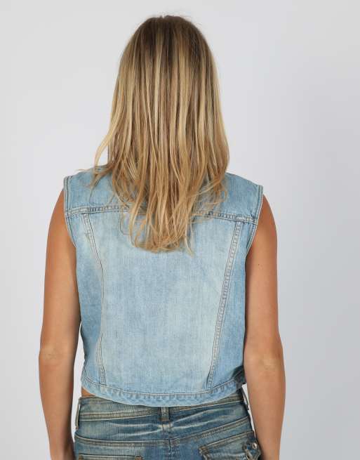 Vintage Estelle S denim waistcoat in light blue, 2 of 4