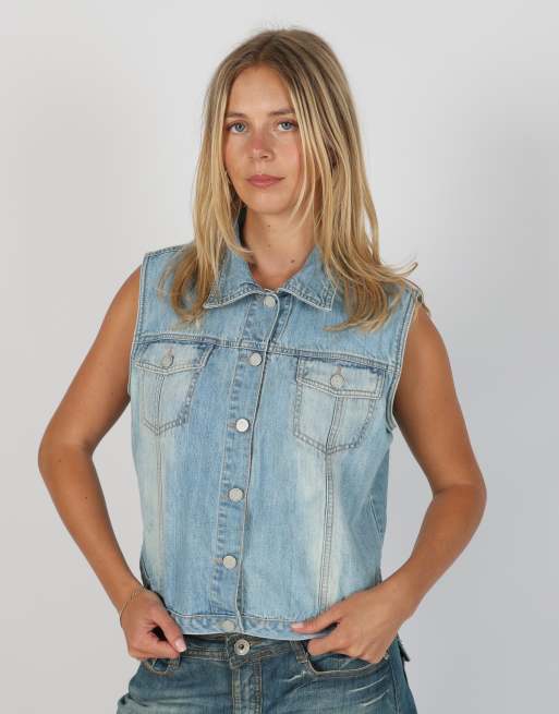 Vintage Estelle S denim waistcoat in light blue, 3 of 4