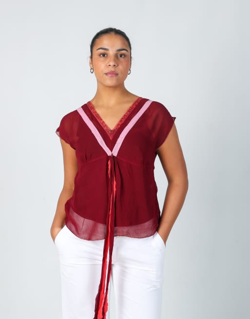 Vintage Etam 12 blouse in burgundy red