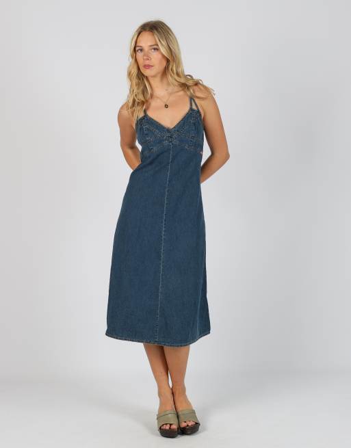 Vintage Ethic M denim midi dress in blue