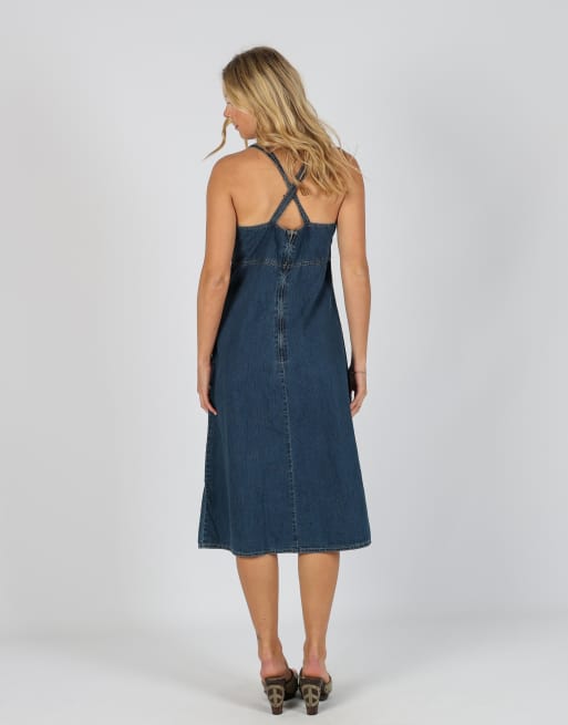 Vintage Ethic M denim midi dress in blue, 3 of 4
