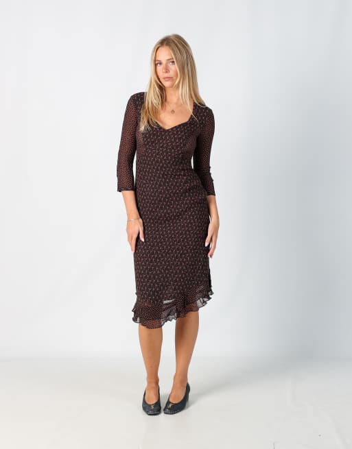 Vintage Ethic S printed woven midi dress in black