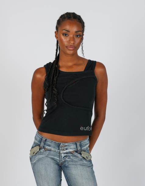 Vintage Eurofia M woven vest in black - view 1