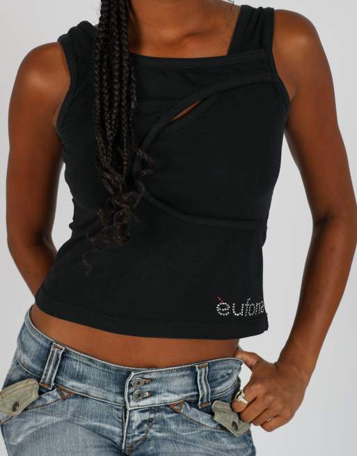 Vintage Eurofia M woven vest in black, 4 of 4