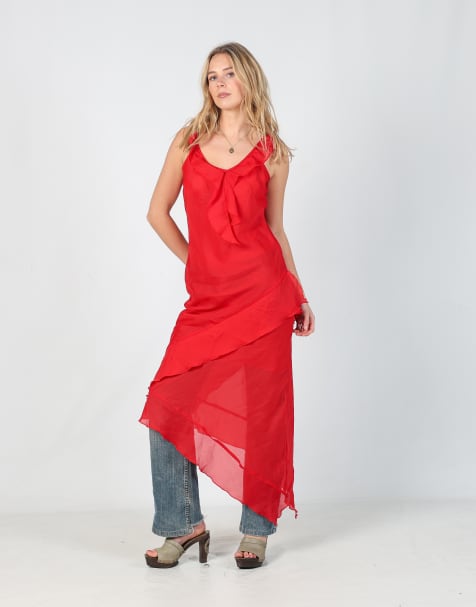 Vintage Euronova M woven maxi dress in red - view 1