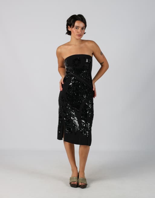 Vintage Evening Extyn XS woven midi dress in black, 1 of 4