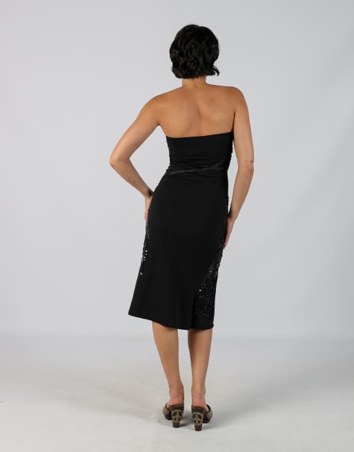 Vintage Evening Extyn XS woven midi dress in black, 3 of 4