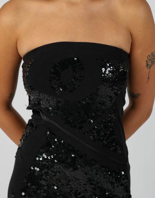Vintage Evening Extyn XS woven midi dress in black, 4 of 4