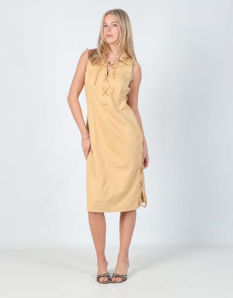 Vintage Evento M woven midi dress in beige - view 1