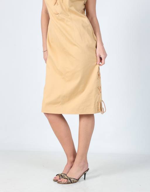 Vintage Evento M woven midi dress in beige, 2 of 4