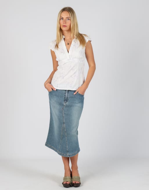 Vintage Exit Jeans S denim midi skirt in blue