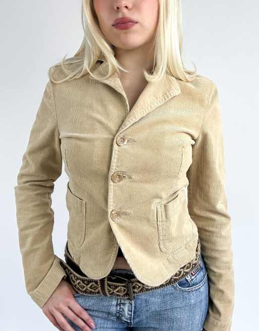 Vintage extra small fitted corduroy blazer in cream, 3 of 4