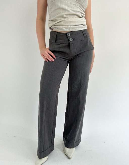 Vintage extra small pinstripe wide leg trousers in grey, 3 of 4