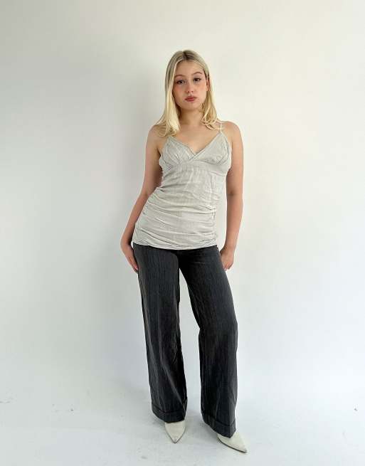 Vintage extra small pinstripe wide leg trousers in grey, 4 of 4