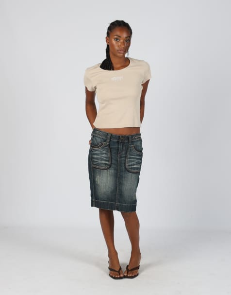 Vintage EXTYN Italia M denim midi skirt in blue - view 1