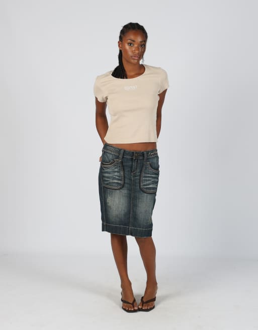 Vintage EXTYN Italia M denim midi skirt in blue