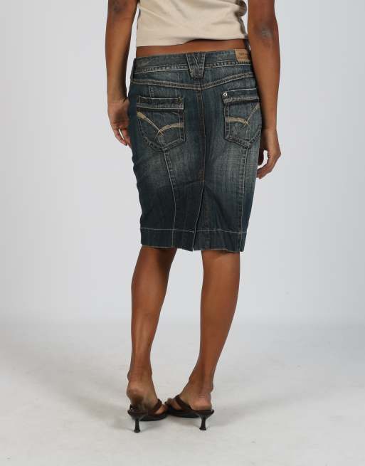 Vintage EXTYN Italia M denim midi skirt in blue, 4 of 4