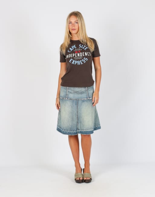 Vintage EXTYN Italia S denim midi skirt in light blue