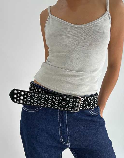Vintage eyelet grommet belt in black