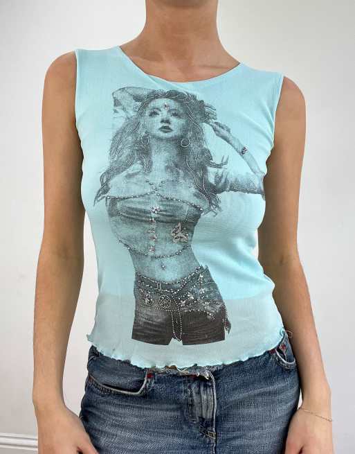 Vintage face graphic cami in blue