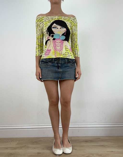 トップス 60s single face foodie Vintage face graphic off the shoulder top in yellow | ASOS