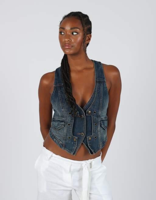 Vintage Fantasy M woven vest in blue, 3 of 4