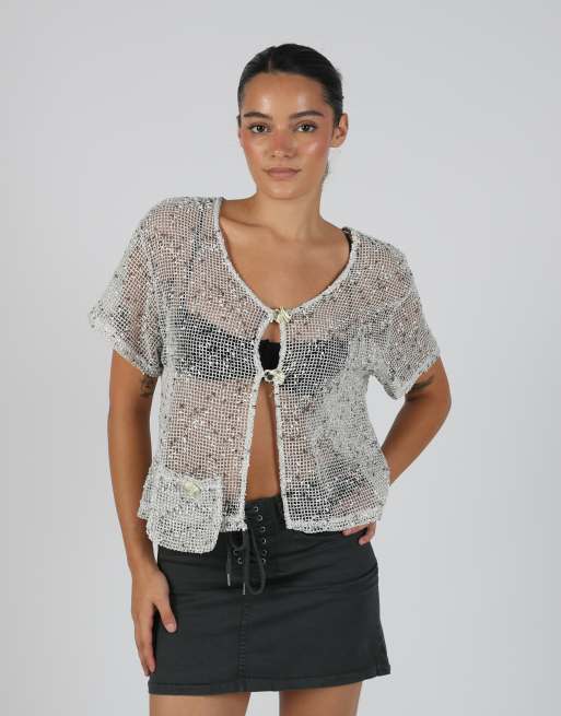Vintage Fashion 2000 M cardigan in light grey, 3 of 4