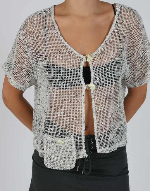 Vintage Fashion 2000 M cardigan in light grey, 4 of 4