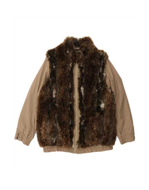 Vintage Faux Fur Bomber Jacket EU 36 Small In Brown Colourblock