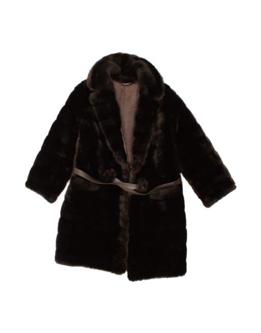 Vintage Faux Fur Coat UK 16 Large In Brown