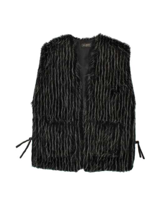 Vintage Faux Fur Gilet UK 18 XL In Black