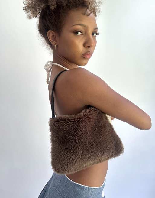 Vintage faux fur handbag in brown