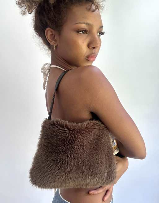 Vintage faux fur handbag in brown, 3 of 4