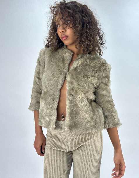 Vintage faux fur jacket in beige - view 1