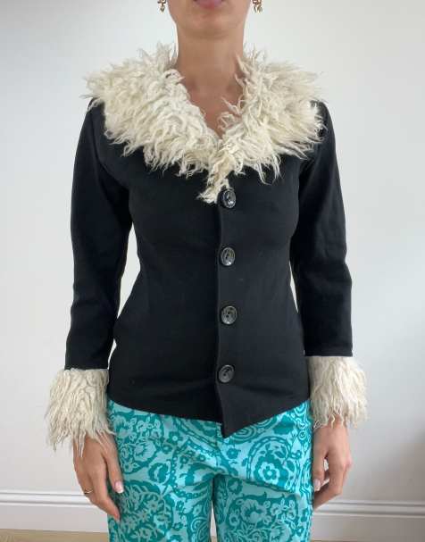 Vintage faux fur jacket in black - view 1