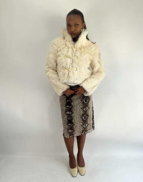 Vintage faux fur jacket in white cream - view 1