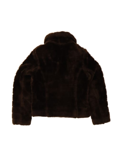 Vintage Faux Fur Jacket UK 10 Small In Brown