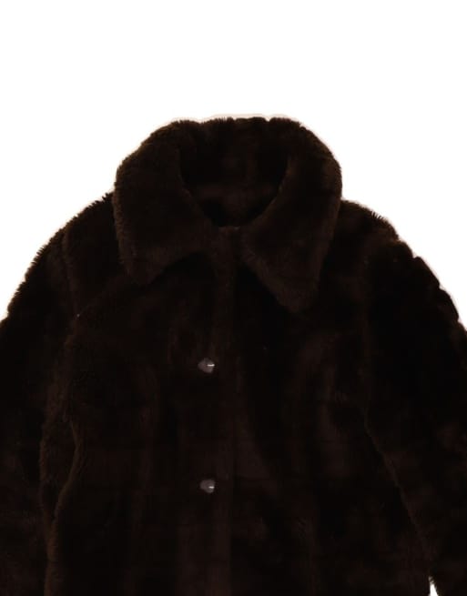 Vintage Faux Fur Jacket UK 10 Small In Brown