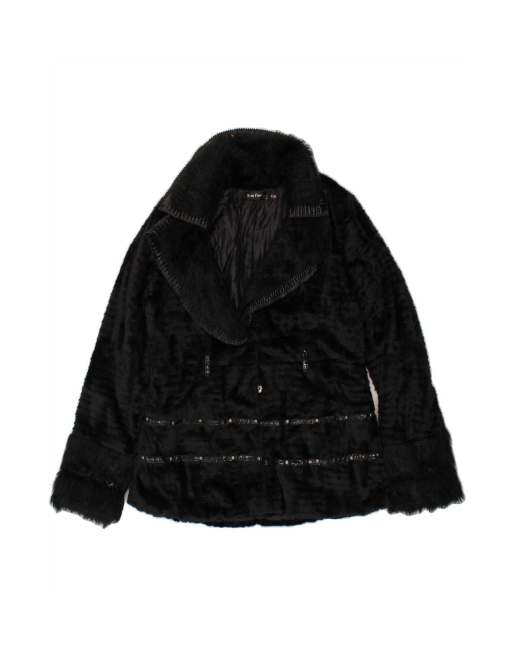 Vintage Faux Fur Jacket UK 14 Large In Black