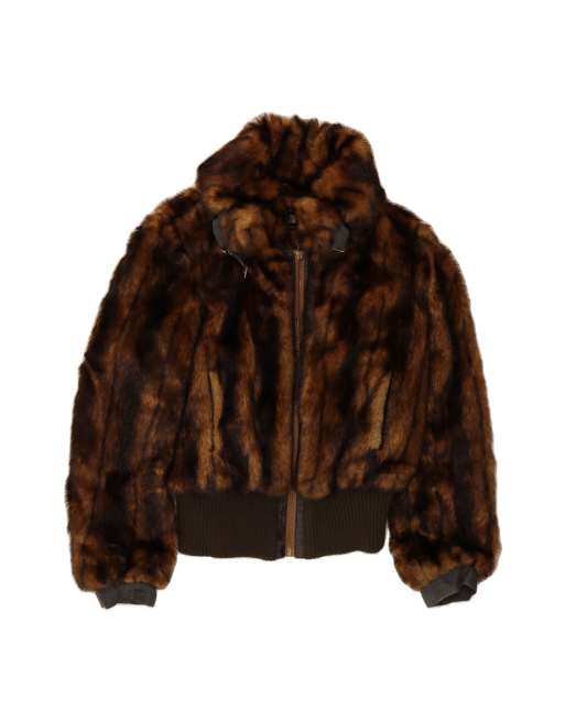 Vintage Faux Fur Jacket UK 18 XL In Brown