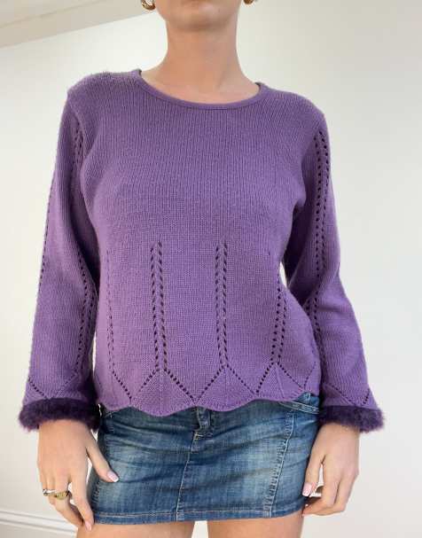 Vintage faux fur jumper in purple - view 1