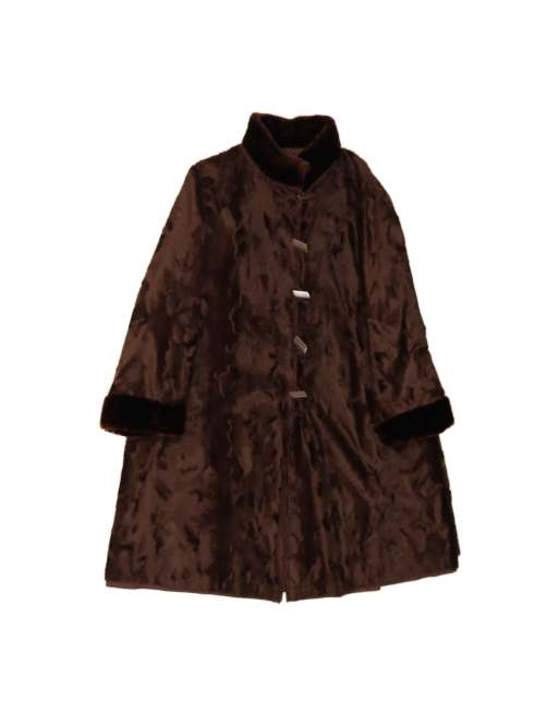 Vintage Faux Fur Overcoat EU 46 XL In Brown