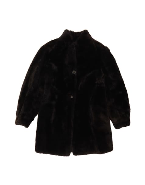Vintage Faux Fur Overcoat UK 10 Small In Black - view 1