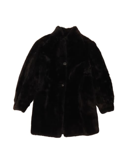 Vintage Faux Fur Overcoat UK 10 Small In Black
