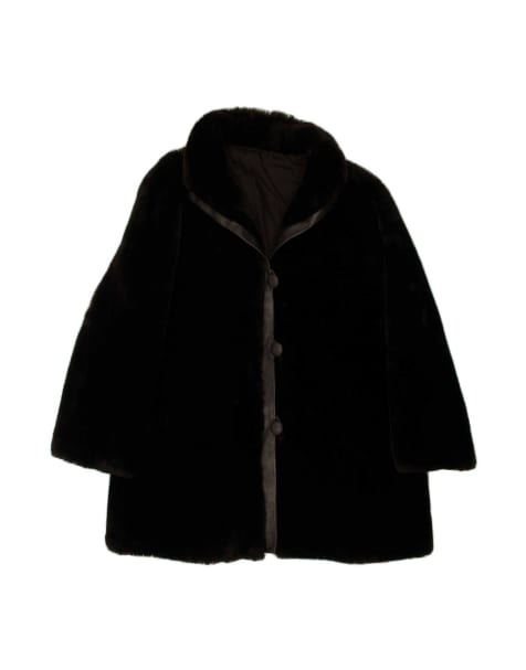 Vintage Faux Fur Overcoat UK 14 Large In Black - view 1